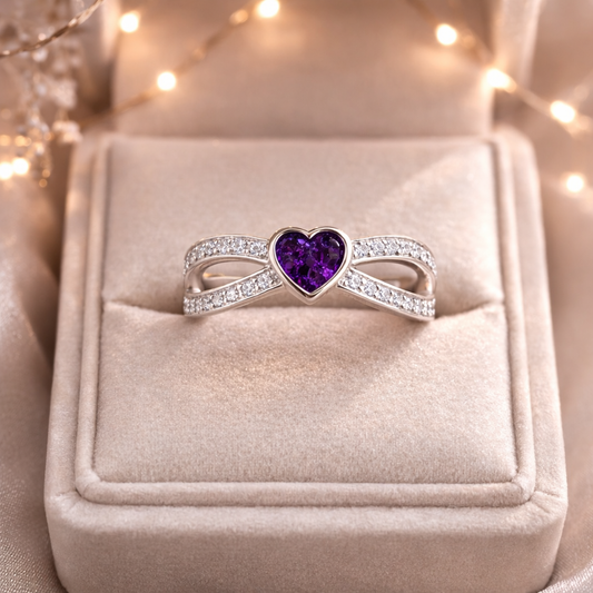 Delicate Heart Style  Memorial Ring - 925 Silver Memorial Ring w/ Inclusions