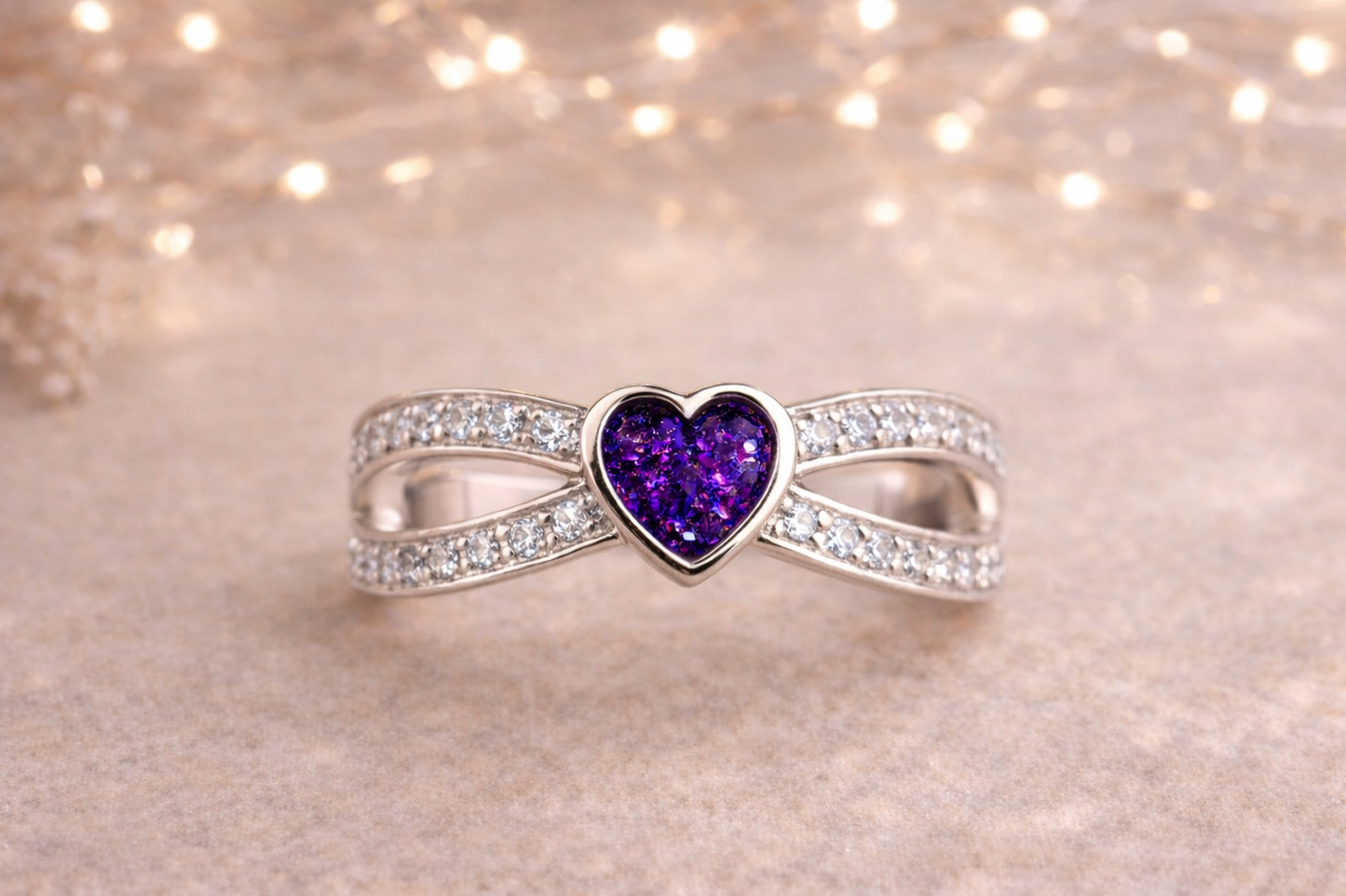 Delicate Heart Style  Memorial Ring - 925 Silver Memorial Ring w/ Inclusions