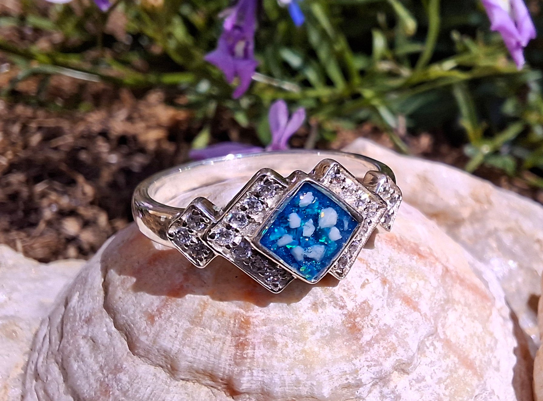 Art Deco Style Memorial Ring - 925 Silver and Cubic Zirconia image 0