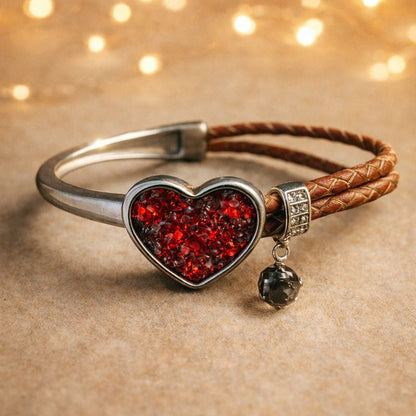 Steel and Leather Memorial Bracelet with Ashes, Hair or Fur
