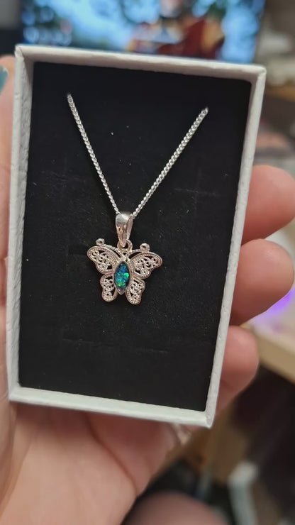Filigree Butterfly Memorial Pendant, Memorial Necklace with Ashes / Hair or Fur.