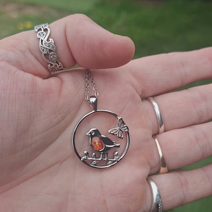 Robin and Butterfly Memorial Pendant
