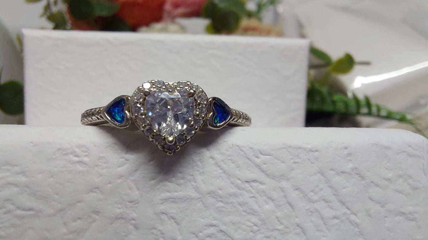 Delicate Heart Style  Memorial Ring - 925 Silver Memorial Ring w/ Inclusions