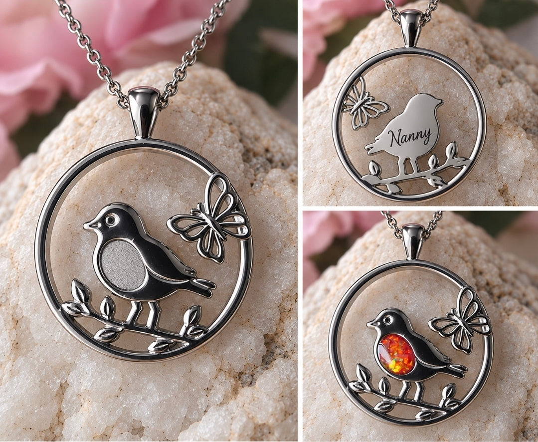 Robin and Butterfly Memorial Pendant
