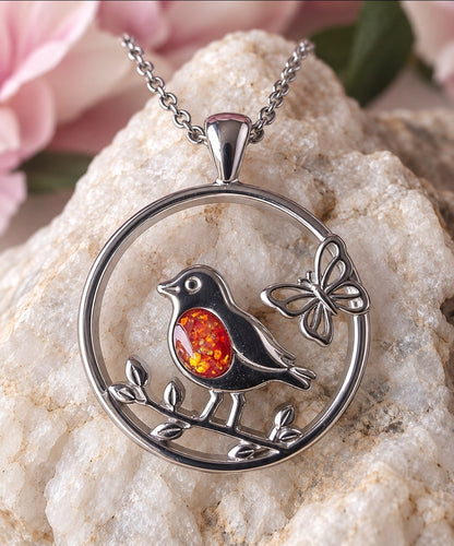 Robin and Butterfly Memorial Pendant