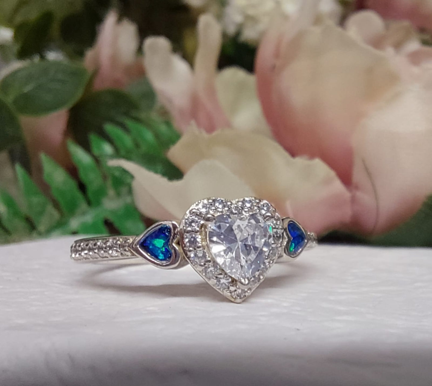 Delicate Heart Style  Memorial Ring - 925 Silver Memorial Ring w/ Inclusions