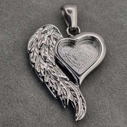 Feather Heart Memorial Pendant - Necklace with ashes / hair / fur